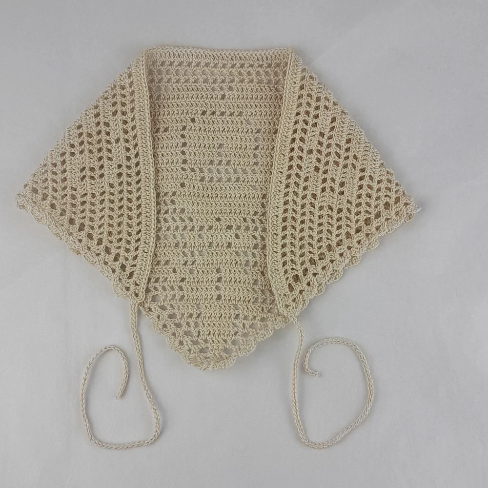 Handcrafted Cream Crochet Rose Filet Head Scarf Bandana Tie Back Cotton - Picture 4 of 7